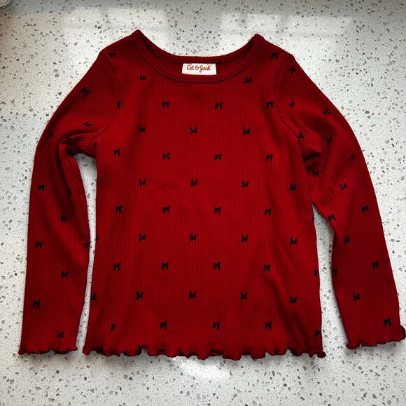 3/$12 Red Long Sleeve Shirt with Black Bows 3T - Picture 1 of 4